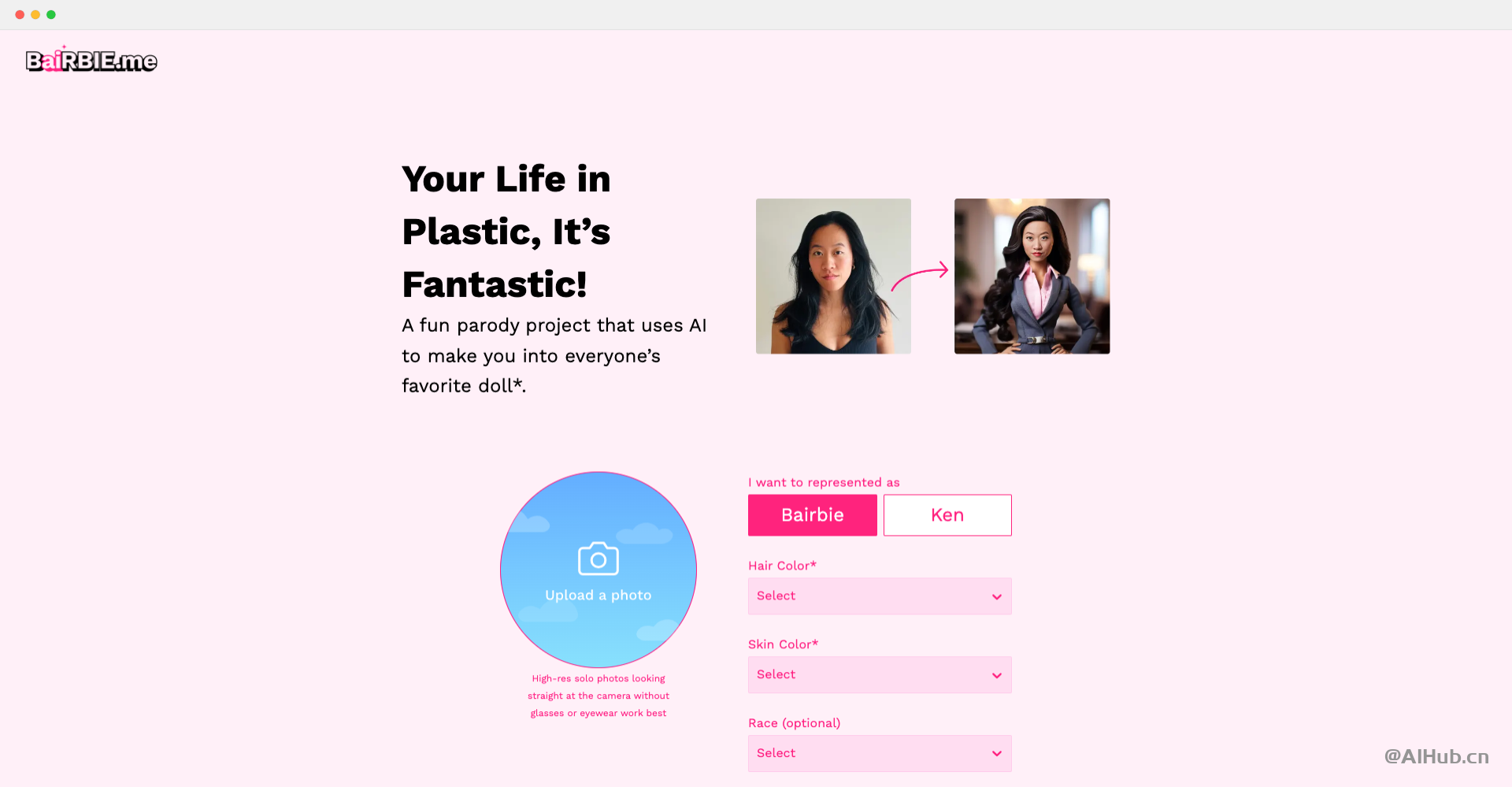 BaiRBIE.me:根据你的照片生成芭比娃娃