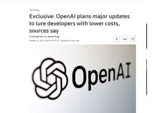 OpenAI计划重磅更新 应用程序开发成本可降低20倍 - AIHub