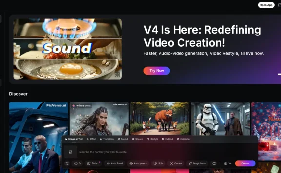 PixVerse V4正式上线,5s生成、音效还原、人声配音